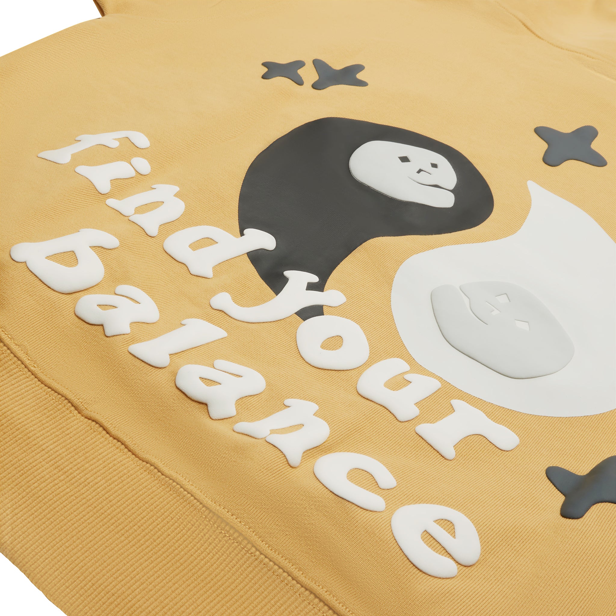 Back logo view of Broken Planet So Much Chaos Mustard Yellow Hoodie BP-SMC-HD-MUSTARD